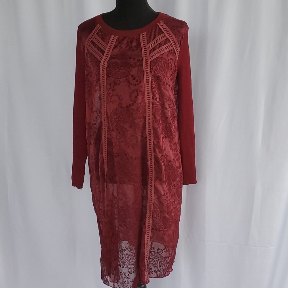 Vicky and Lucas Women's See through Burgundy Dress